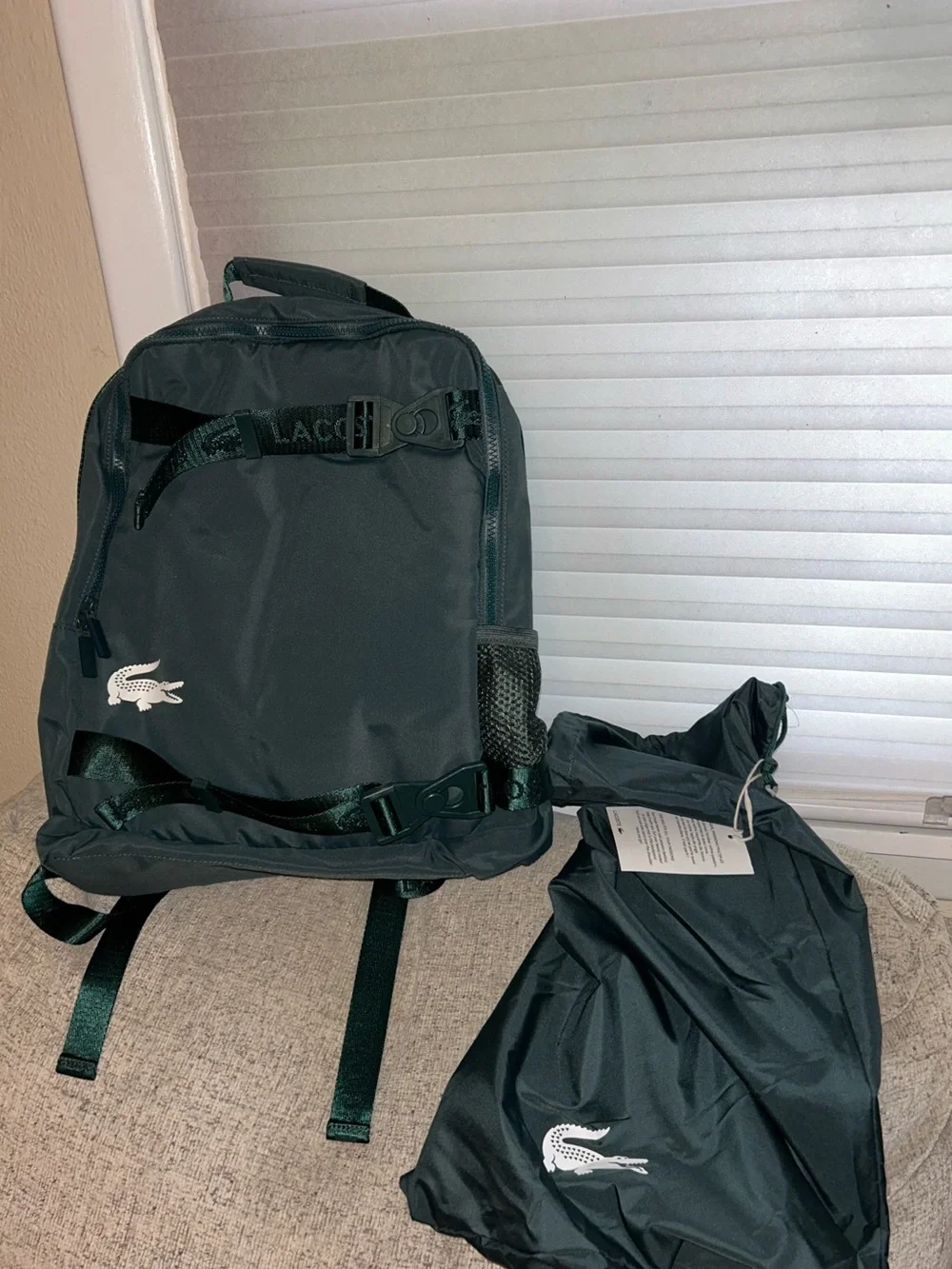 Lacoste Men's Forest Green Backpack Logo Active Bag